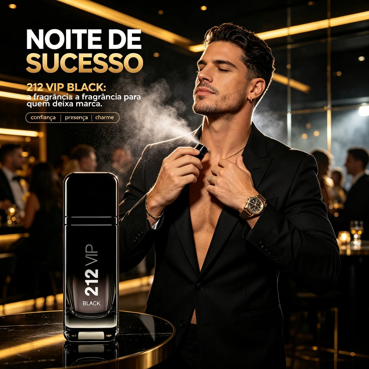 Perfume 212 VIP Black EDP Masculino (100 ml) – Fragrância Oriental Picante | Alta Fixação para Festas e Eventos Noturnos