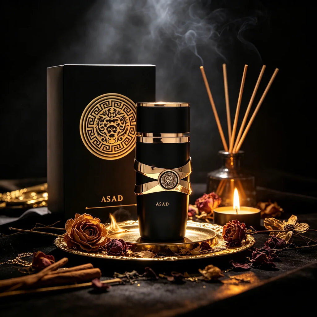 Perfume Árabe Asad Unissex Spray (100 ml) – Madeira Seca, Benzoin e Ladanum | Fragrância Luxuosa