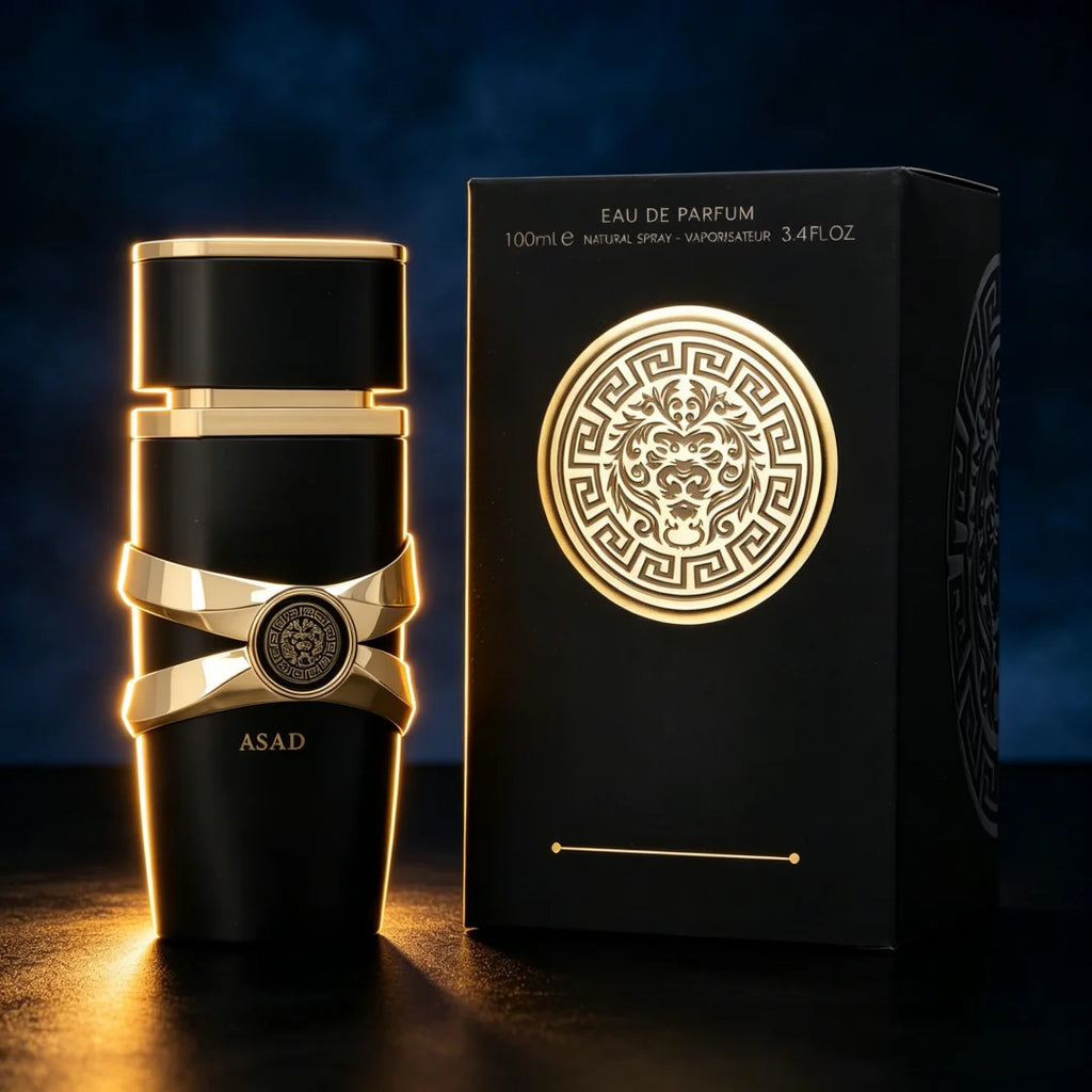 Perfume Árabe Asad Unissex Spray (100 ml) – Madeira Seca, Benzoin e Ladanum | Fragrância Luxuosa