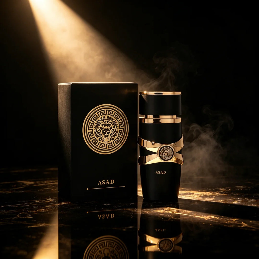 Perfume Árabe Asad Unissex Spray (100 ml) – Madeira Seca, Benzoin e Ladanum | Fragrância Luxuosa