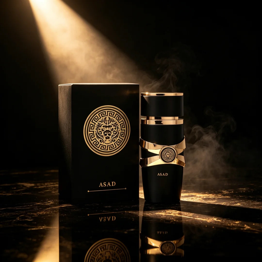 Perfume Árabe Asad Unissex Spray (100 ml) – Madeira Seca, Benzoin e Ladanum | Fragrância Luxuosa
