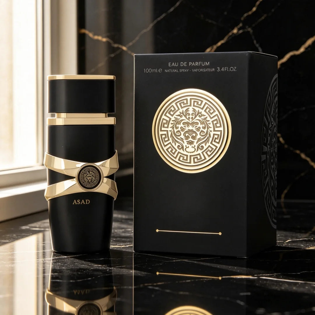 Perfume Árabe Asad Unissex Spray (100 ml) – Madeira Seca, Benzoin e Ladanum | Fragrância Luxuosa